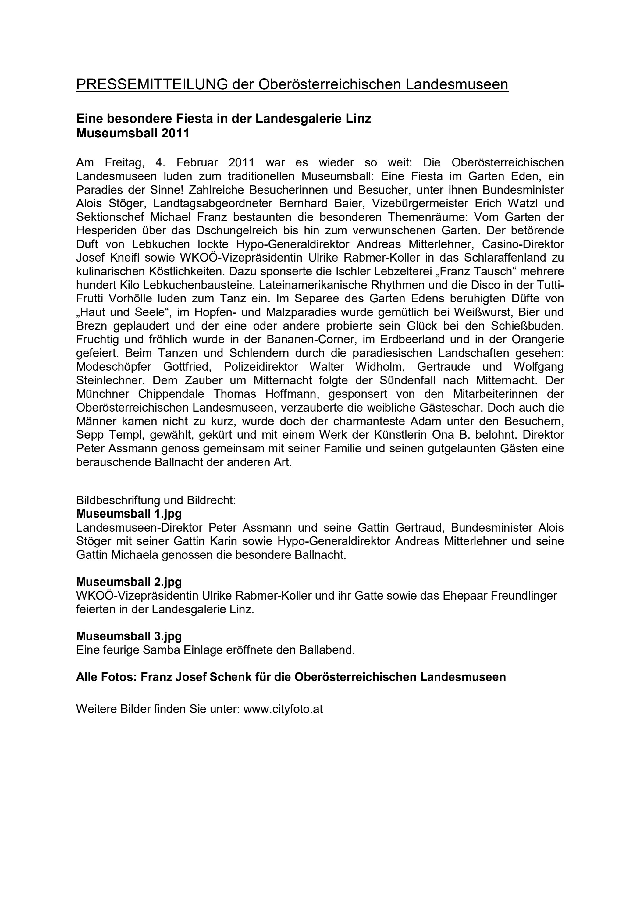 Oberösterreichische Landesmuseen · Pressemitteilung zum Museumsball 2011